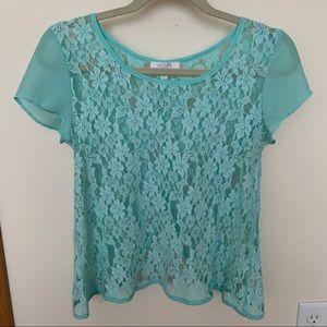 dELiA*s Lace Floral Light Blue Top